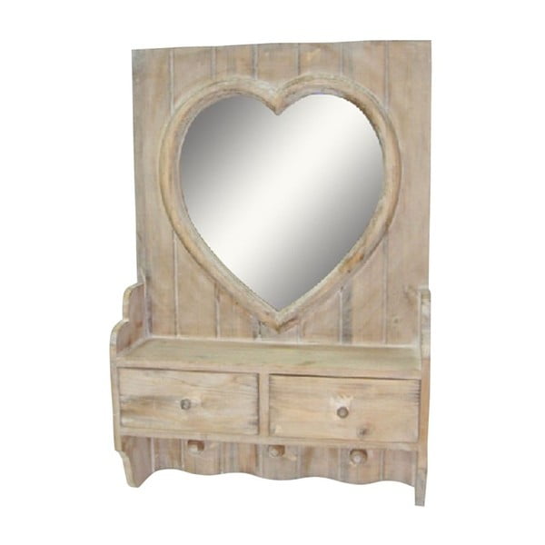 Koka sienas spogulis ar 2 atvilktnēm Antic Line Heart