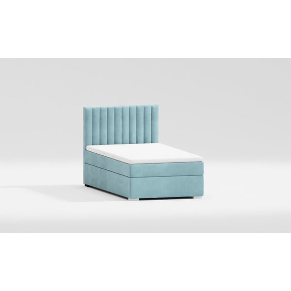 Gaiši zila polsterēta vienvietīga gulta ar veļas kasti un redelēm  100x200 cm Bunny – Ropez