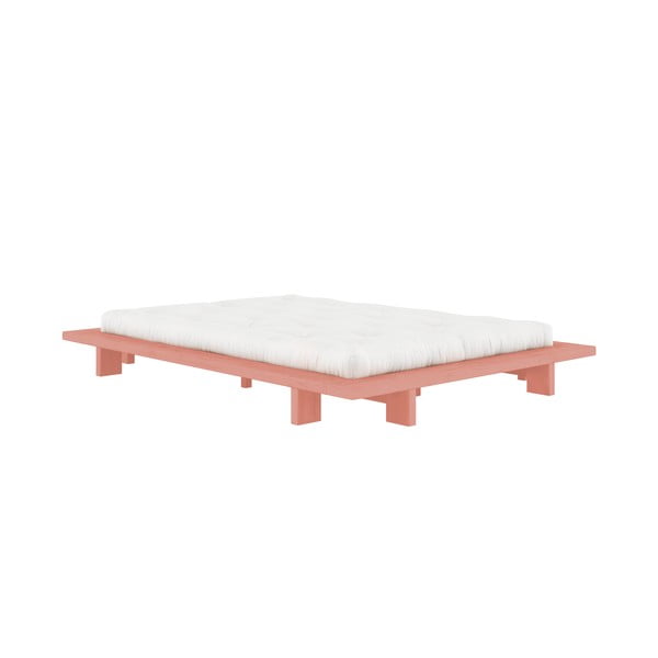 Gaiši rozā priedes masīvkoka divvietīga gulta ar režģi 140x200 cm Japan – Karup Design