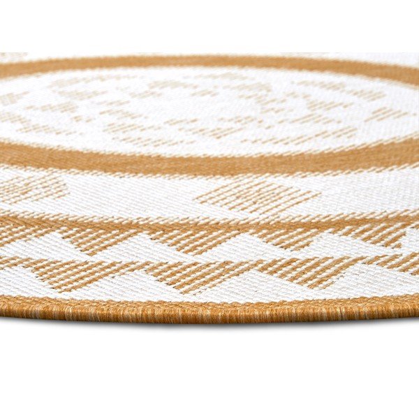 Okera dzeltens/balts apaļš āra paklājs ø 140 cm Jamaica – NORTHRUGS-image-3