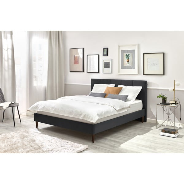 Tumši pelēka samta divguļamā gulta Bobochic Paris Vivara Dark, 160 x 200 cm-image-3