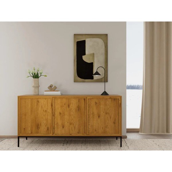 Dabīga toņa kumode ar ozolkoka imitāciju 158x80x40 cm Palmdale – Actona-image-1