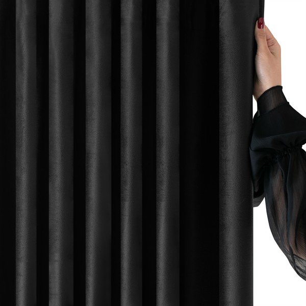 Melns samta daļēji gaismu necaurlaidīgs aizkars 140x175 cm Velto – Filumi-image-3
