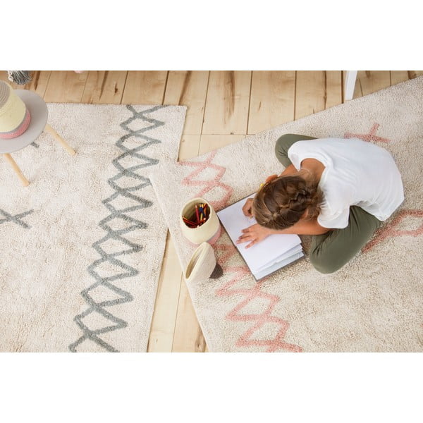 Zils/krēmkrāsas mazgājams/ar rokām darināts kokvilnas paklājs 120x160 cm Atlas Natural – Lorena Canals-image-3