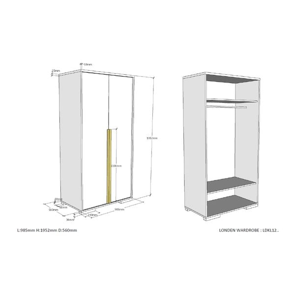 Tumši pelēks bērnu drēbju skapis 98x195 cm London – Vipack-image-3