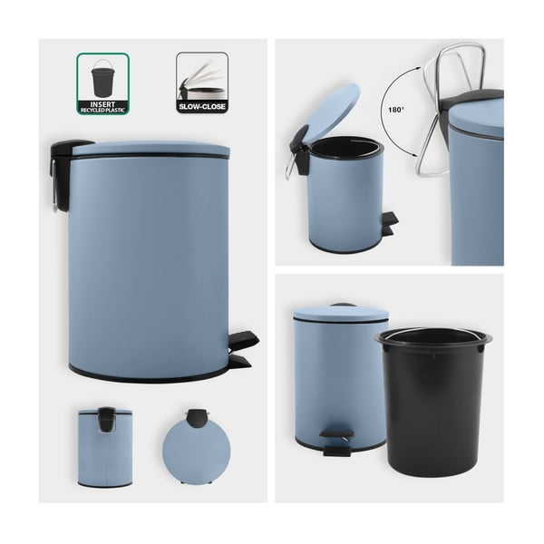 Gaiši zila tērauda atkritumu tvertne ar pedāli 3 l   Adelar – Spirella-image-2