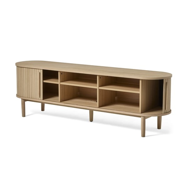 Dabīga toņa TV galdiņš ar ozolkoka imitāciju 180x56x40 cm Meta – Unique Furniture-image-1