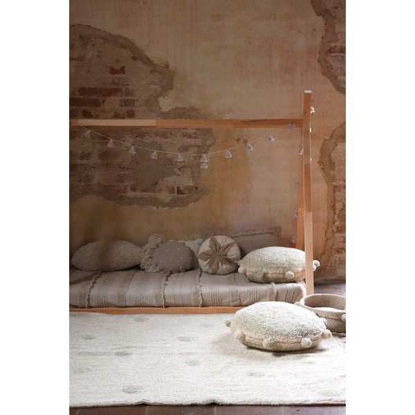 Haki/krēmkrāsas mazgājams/ar rokām darināts kokvilnas bērnu paklājs 120x160 cm Hippy Dots Olive – Lorena Canals-image-1