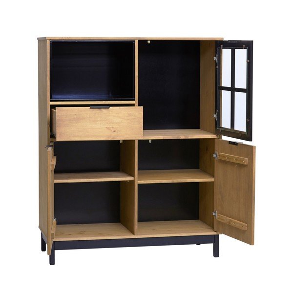 Brūni melna priedes masīvkoka kumode Marckeric Denise, augstums 120 cm-image-3