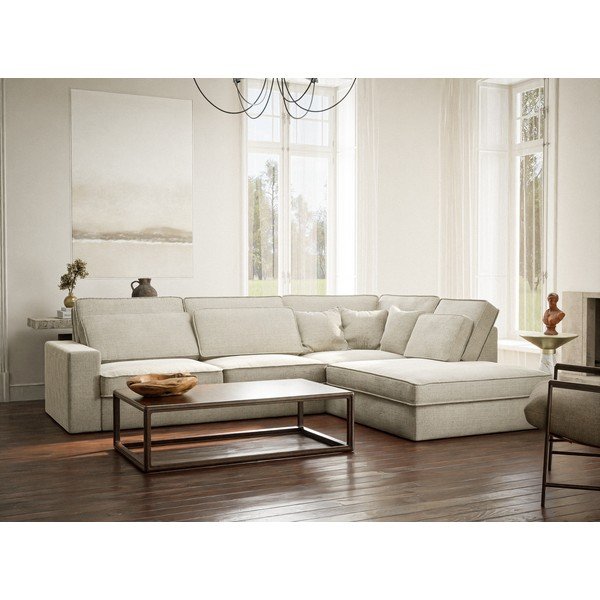 Pelēkbēšs stūra dīvāns no šenila auduma (ar labo stūri/L veida) Kirou – Maison de Rêve-image-1