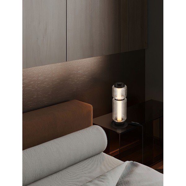 Matēti melna stikla LED galda lampa (augstums 39 cm) Liesa – Nova Luce-image-1