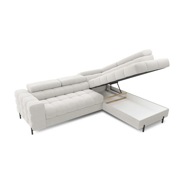 Krēmkrāsas salokāms/ar uzglabāšanas vietu stūra dīvāns no buklē auduma (ar labo stūri/L veida) Ferucce – ELTAP-image-4