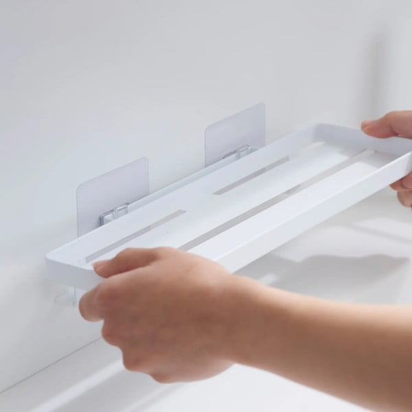 Matēti balts tērauda vannas istabas plaukts ar uzstādīšanu bez urbšanas Film Hook – YAMAZAKI-image-2