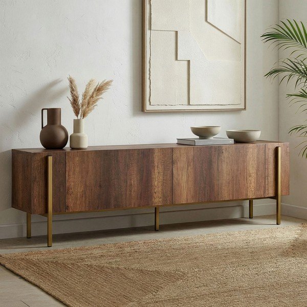 Tumša dabīga toņa TV galdiņš ar riekstkoka imitāciju 180x45x30 cm Nexus – Kalune Design-image-2