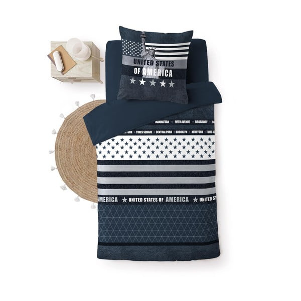 Tumši zila vienguļamā kokvilnas gultas veļa 140x200 cm States – douceur d'intérieur