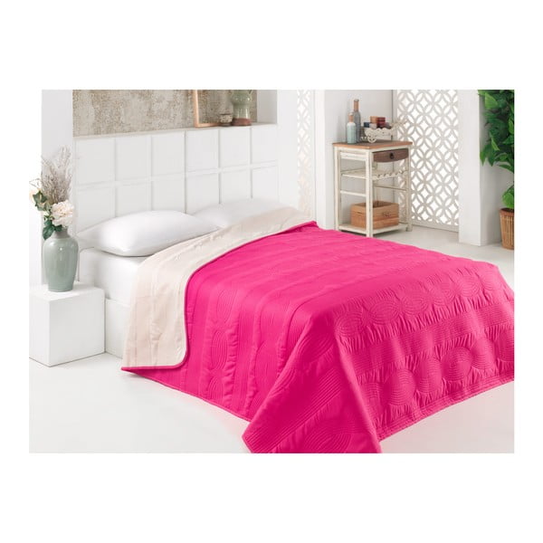 Rozā un balta abpusēja mikrošķiedras gultas pārklājs, 160 x 220 cm