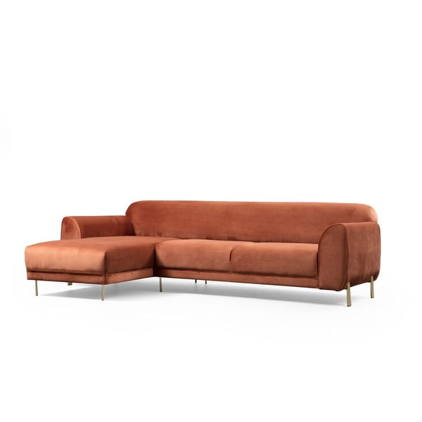 Oranži brūns samta izvelkamais stūra dīvāns Artie Image, kreisais stūris