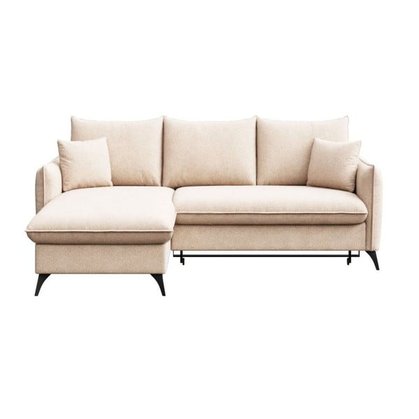 Bēšs salokāms stūra dīvāns ar uzglabāšanas vietu no buklē auduma (ar kreiso stūri/ar zvilni) Brim – Rodier