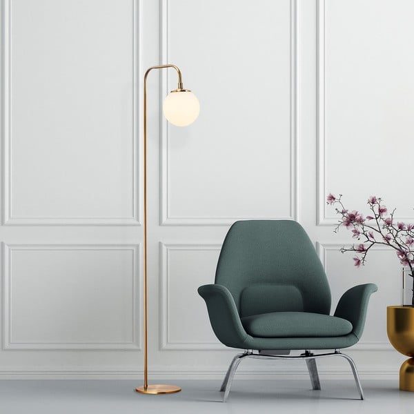 Balta/misiņa krāsas stāvlampa ar stikla abažūru (augstums 146 cm) Viran – Opviq lights-image-1
