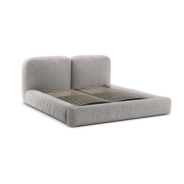 Gaiši pelēka polsterēta divvietīga gulta ar veļas kasti un redelēm 160x200 cm Martina – Micadoni -image-3
