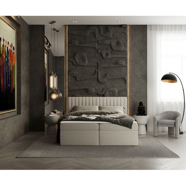 Bēša atsperu gulta ar veļas kasti 140x200 cm Spencer – Maison de Rêve-image-3
