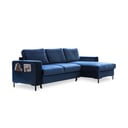 Tumši zils samta izlaižams stūra dīvāns Miuform Lofty Lilly, labais stūris
