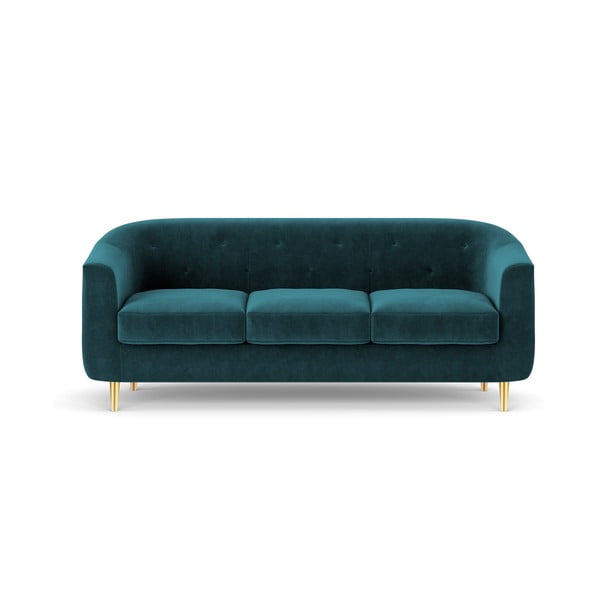 Tumši tirkīza zils samta dīvāns Kooko Home Corde, 175 cm