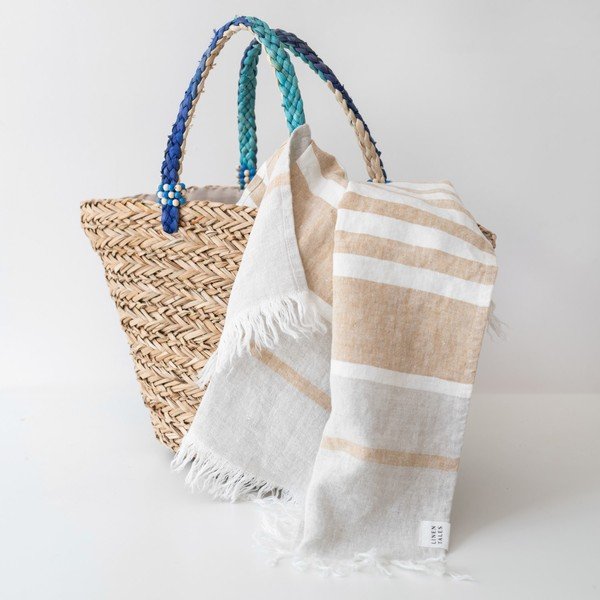 Bēšs lina pludmales dvielis 85x140 cm Allure Stripe – Linen Tales-image-1