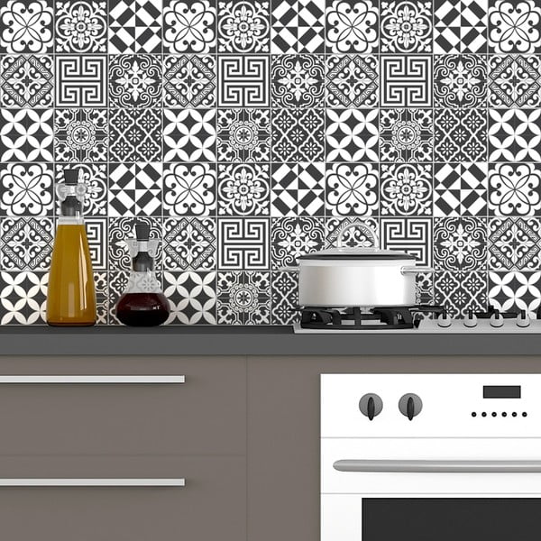60 sienas uzlīmju komplekts Ambiance Traditional Tiles Shade of Gray, 10 x 10 cm
