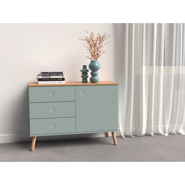 Gaiši zaļa zema kumode ar ozolkoka imitāciju 109x79 cm Dot – Tenzo-image-1