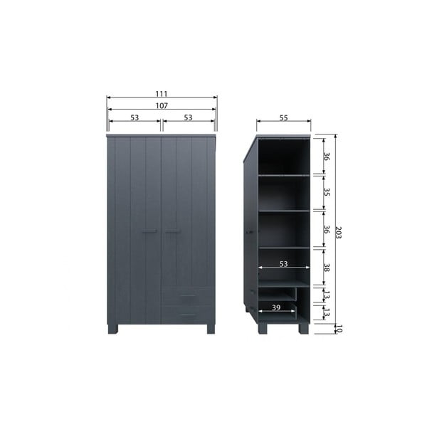 Tumši pelēks priedes masīvkoka drēbju skapis 111x202 cm Dennis – WOOOD-image-1