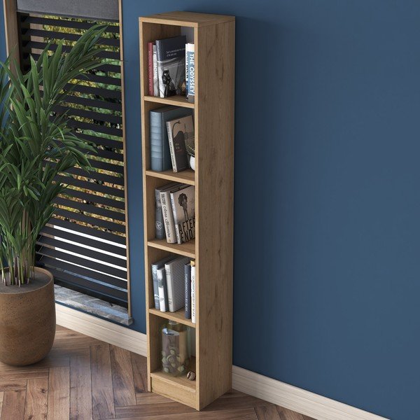 Dabīga toņa grāmatu plaukts ar riekstkoka imitāciju 30x170 cm Allen – Kalune Design-image-3