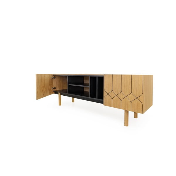 Melns/dabīga toņa ozolkoka imitācijas TV galdiņš 175x60 cm Porto – Woodman-image-4