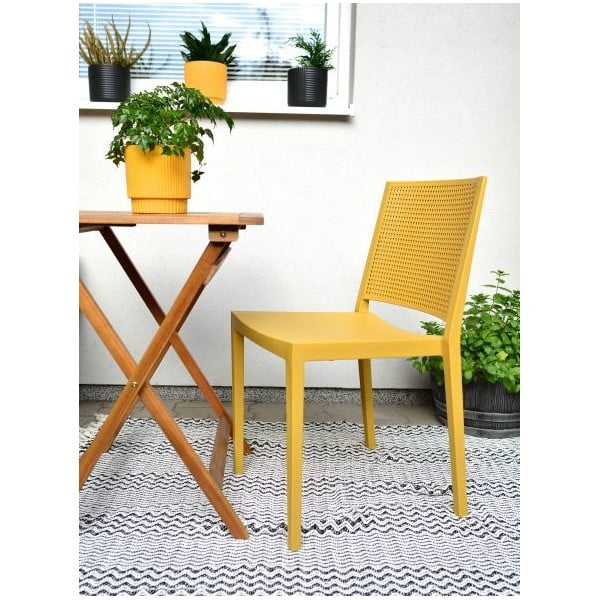 Dzeltens plastmasas dārza krēsls Grid – Rojaplast-image-1