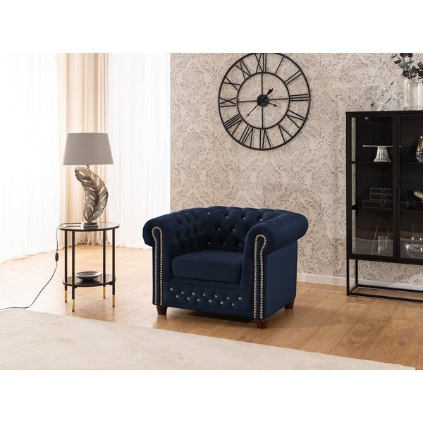 Zils samta Chesterfield atpūtas krēsls York Blik – Ropez-image-4