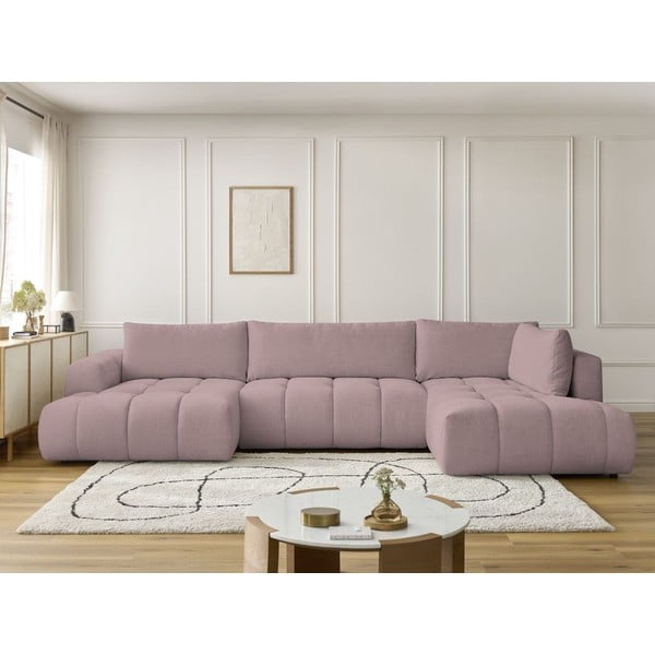 Rozā salokāms/ar uzglabāšanas vietu stūra dīvāns (ar labo stūri/U veida) Fuji – Bobochic Paris-image-1