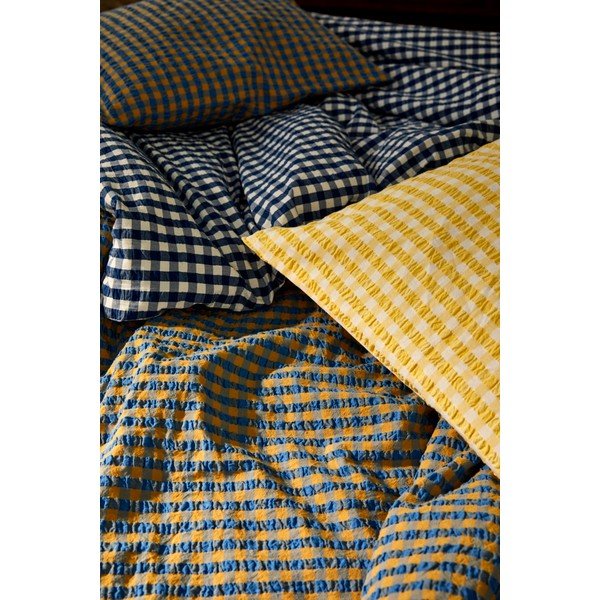 Okera dzeltena/zila vienvietīga gultas veļa no krepa auduma 140x200 cm Bæk&Bølge – JUNA-image-4