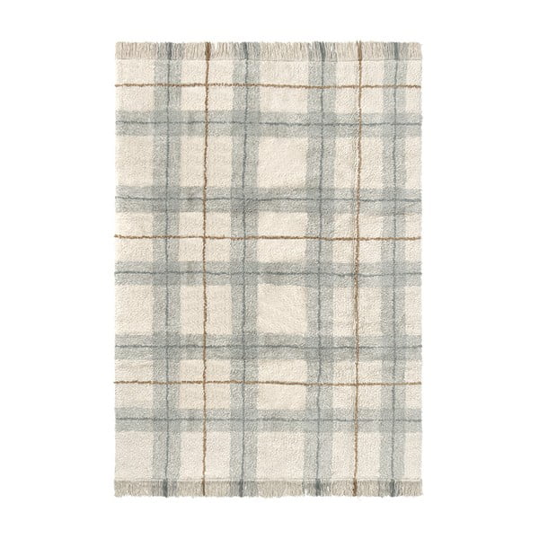 Krēmkrāsas/salvijas zaļš mazgājams/ar rokām darināts kokvilnas paklājs 90x120 cm Tartan Blue Sage – Lorena Canals
