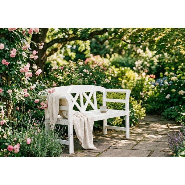 Balts koka dārza sols Vancouver – Garden Pleasure-image-1