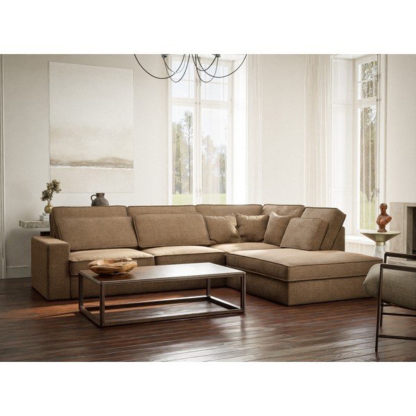 Gaiši brūns stūra dīvāns no šenila auduma (ar labo stūri/L veida) Kirou – Maison de Rêve-image-1