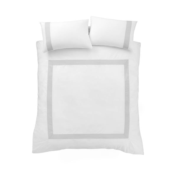 Balta/pelēka kokvilnas gultas veļa vienvietīgai gultai 135x200 cm – Bianca