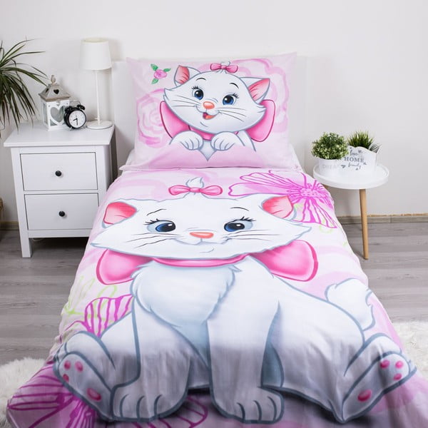 Rozā vienguļamā kokvilnas bērnu gultas veļa 140x200 cm Marie Cat "Pink" – Jerry Fabrics-image-1
