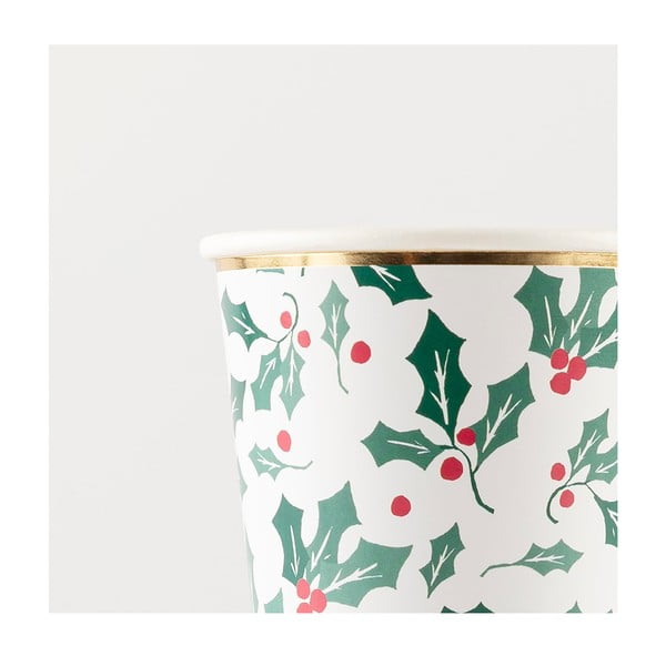 Papīra vienreizlietojamās glāzītes (8 gab.) Holly Pattern – Meri Meri-image-1