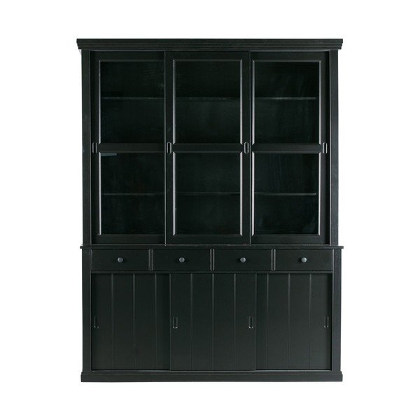 Melna priedes masīvkoka vitrīna ar bīdāmām durvīm 166x214 cm Lagos – WOOOD