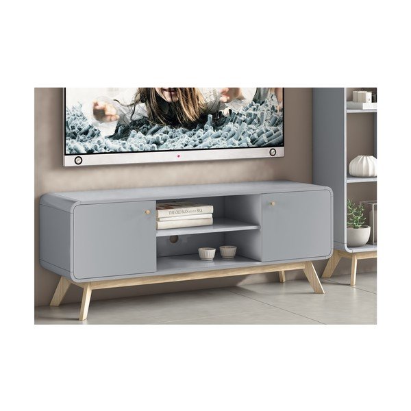 Pelēks TV galdiņš 140x53 cm Caitlin – Støraa-image-4