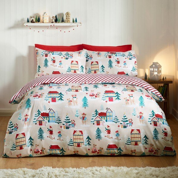 Divguļamā gultas veļa 200x200 cm Christmas Mouse Town – Catherine Lansfield-image-2