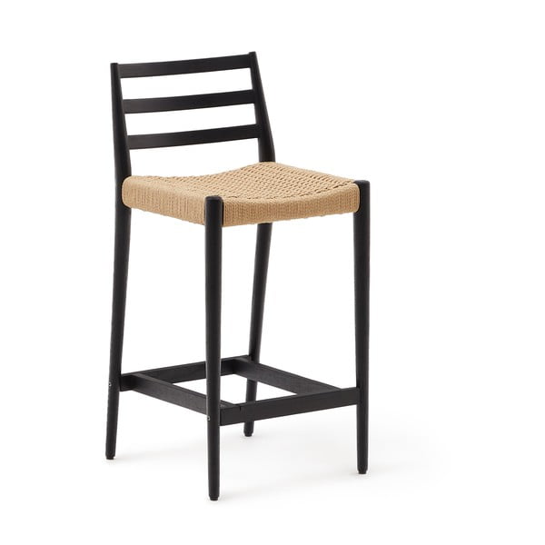 Melns/dabīga toņa ozola masīvkoka bāra krēsls (sēdekļa augstums 70 cm) Analy – Kave Home