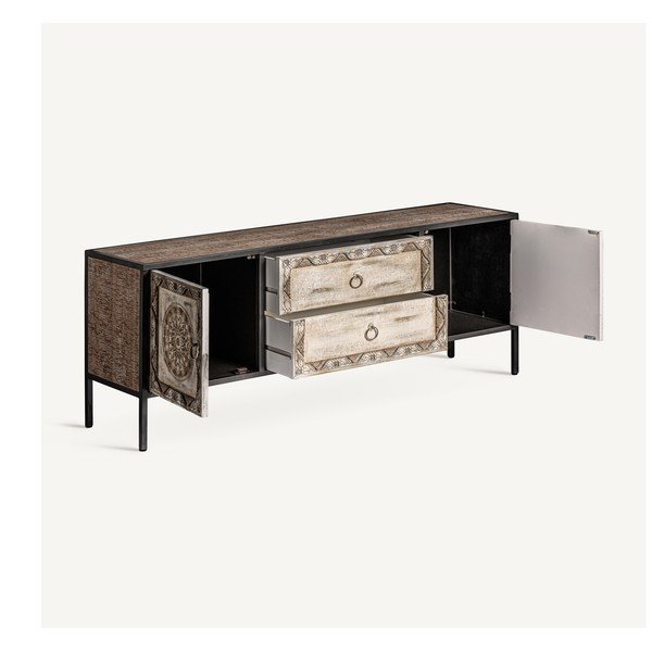 Dabīga toņa egles masīvkoka TV galdiņš 135x55 cm Jaipur – Burkina-image-3
