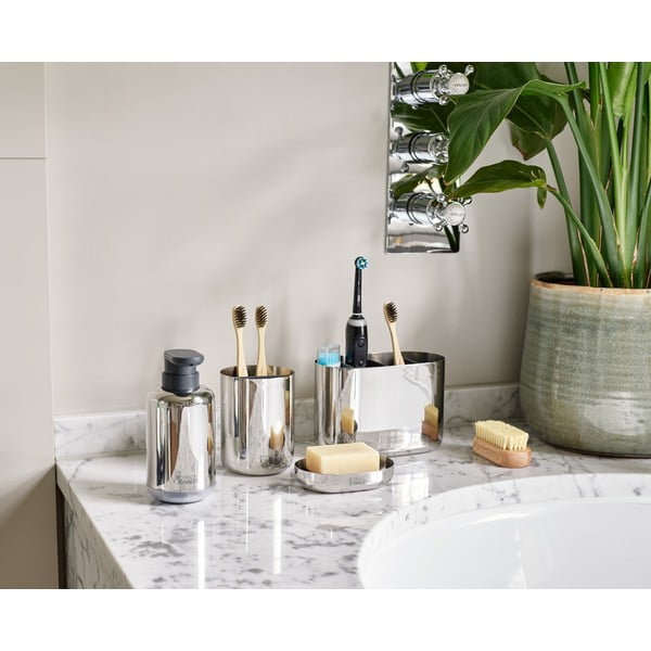 Spīdīgas sudraba krāsas nerūsējošā tērauda trauks zobu birstei EasyStore Luxe – Joseph Joseph-image-3