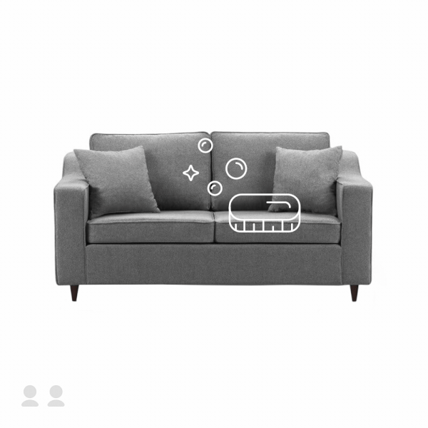 2 sēdvietu dīvāna ar auduma polsterējumu tīrīšana, sausā + mitrā tīrīšana
